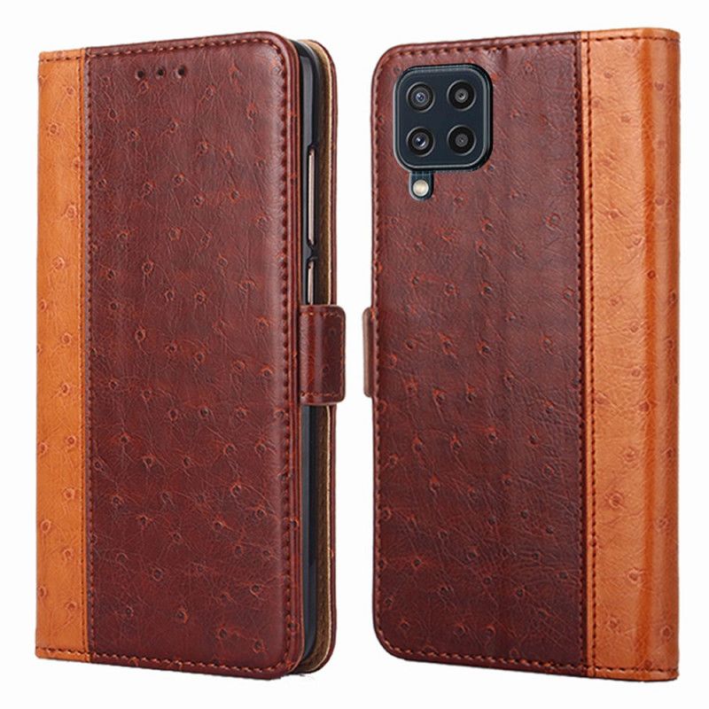 Leren Hoesje Samsung Galaxy M32 Tweekleurige Struisvogel Huidtextuur Bescherming Hoesje