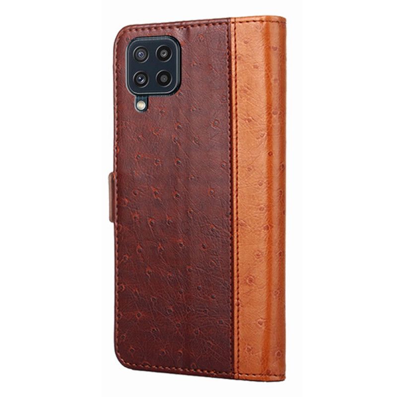 Leren Hoesje Samsung Galaxy M32 Tweekleurige Struisvogel Huidtextuur Bescherming Hoesje