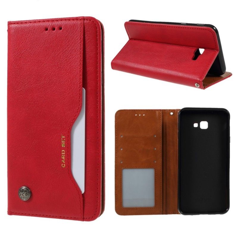 Folio-hoesje voor Samsung Galaxy J4 Plus Rood Zwart Kaarthouder Van Kunstleer