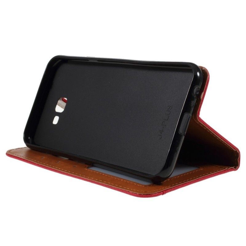 Folio-hoesje voor Samsung Galaxy J4 Plus Rood Zwart Kaarthouder Van Kunstleer
