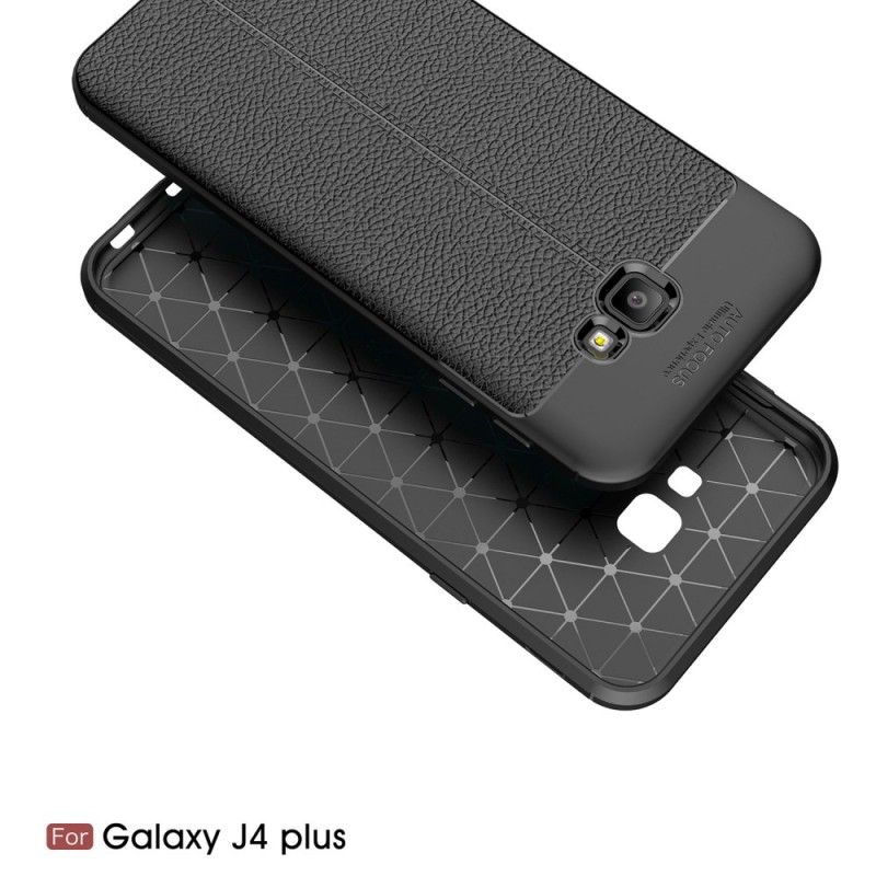 Hoesje Samsung Galaxy J4 Plus Grijs Zwart Dubbellijns Lychee Leereffect