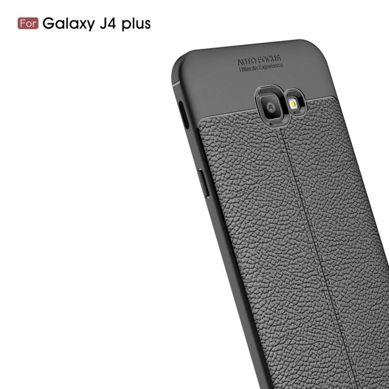 Hoesje Samsung Galaxy J4 Plus Grijs Zwart Dubbellijns Lychee Leereffect