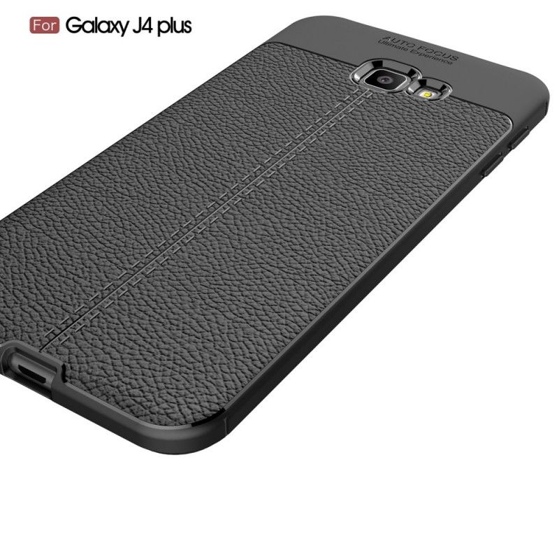 Hoesje Samsung Galaxy J4 Plus Grijs Zwart Dubbellijns Lychee Leereffect