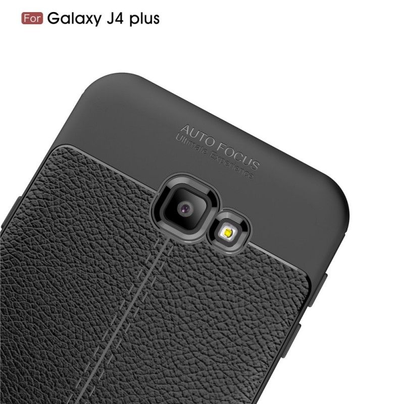 Hoesje Samsung Galaxy J4 Plus Grijs Zwart Dubbellijns Lychee Leereffect