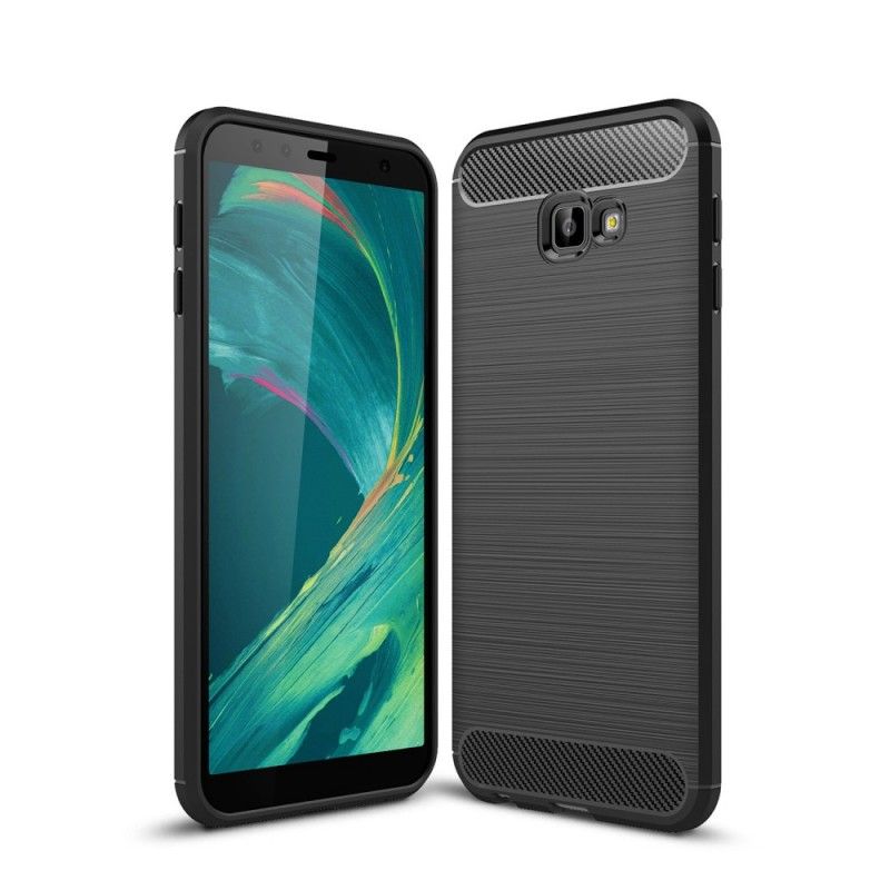 Hoesje Samsung Galaxy J4 Plus Grijs Zwart Geborsteld Koolstofvezel