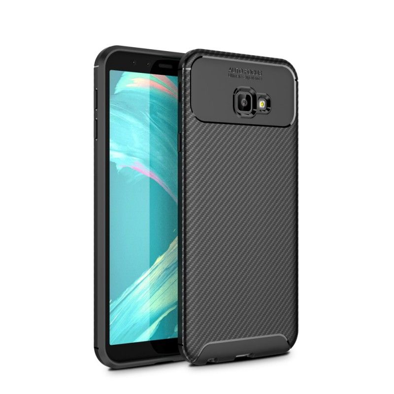 Hoesje voor Samsung Galaxy J4 Plus Zwart Flexibele Koolstofvezeltextuur