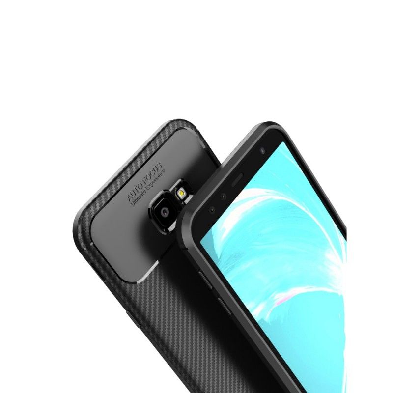 Hoesje voor Samsung Galaxy J4 Plus Zwart Flexibele Koolstofvezeltextuur