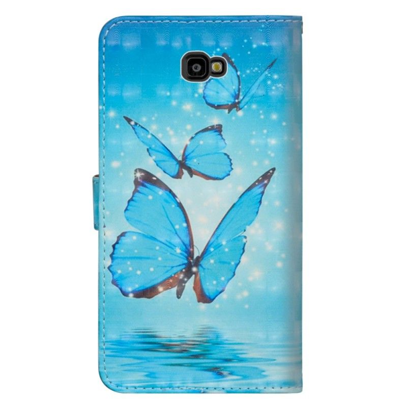 Leren Hoesje Samsung Galaxy J4 Plus Vliegende Blauwe Vlinders