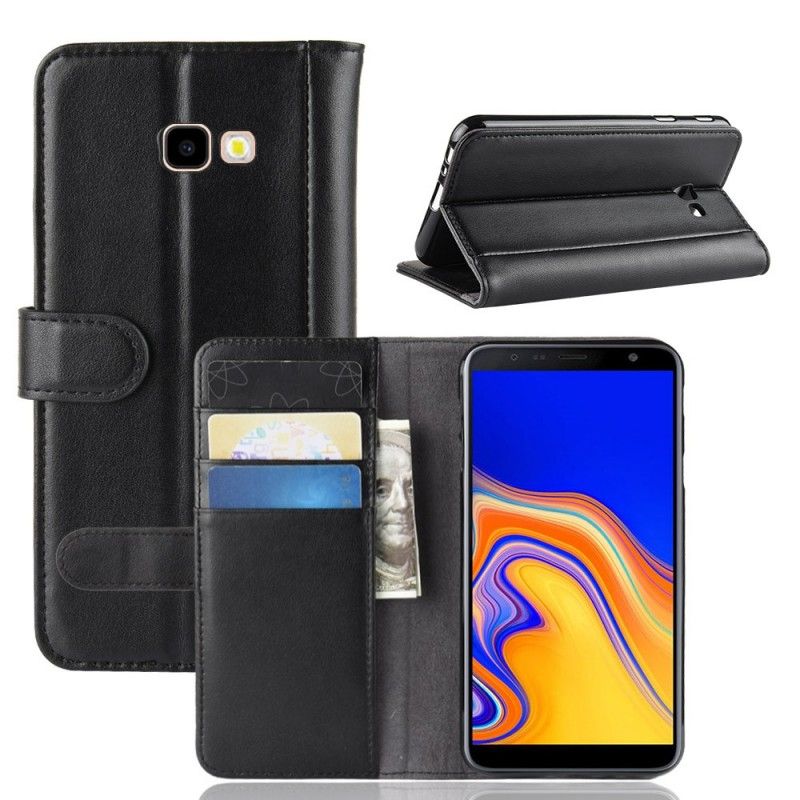 Leren Hoesje voor Samsung Galaxy J4 Plus Bruin Zwart Splitleer