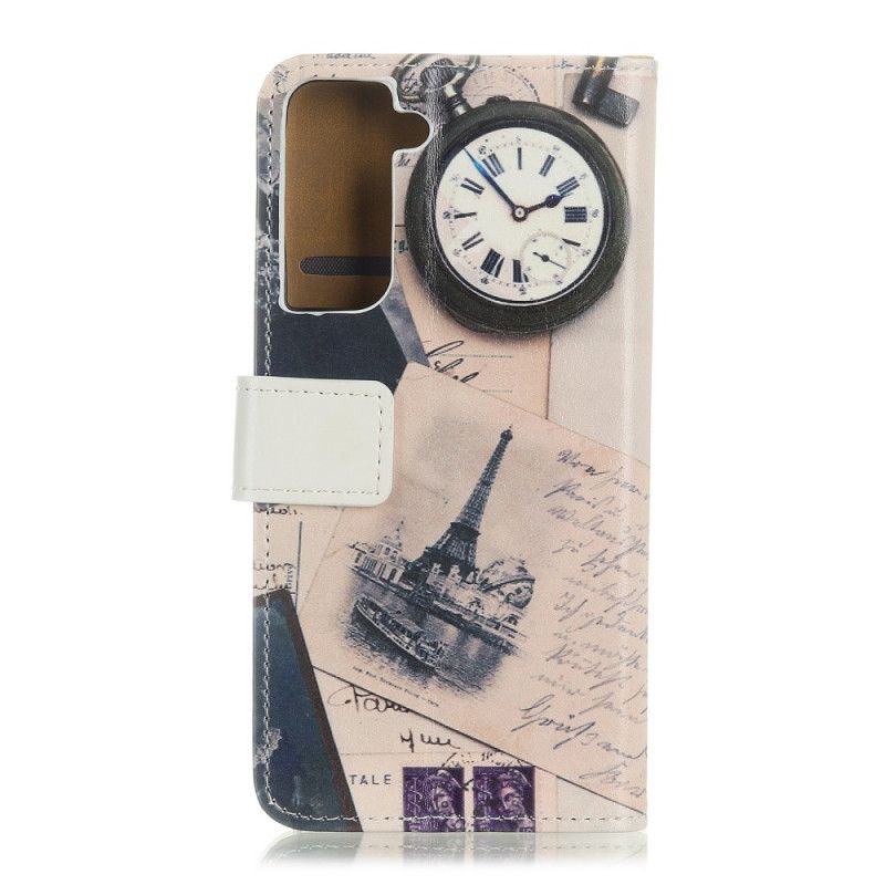 Bescherming Hoesje Samsung Galaxy S21 Plus 5G Bruin Grijs Eiffeltoren
