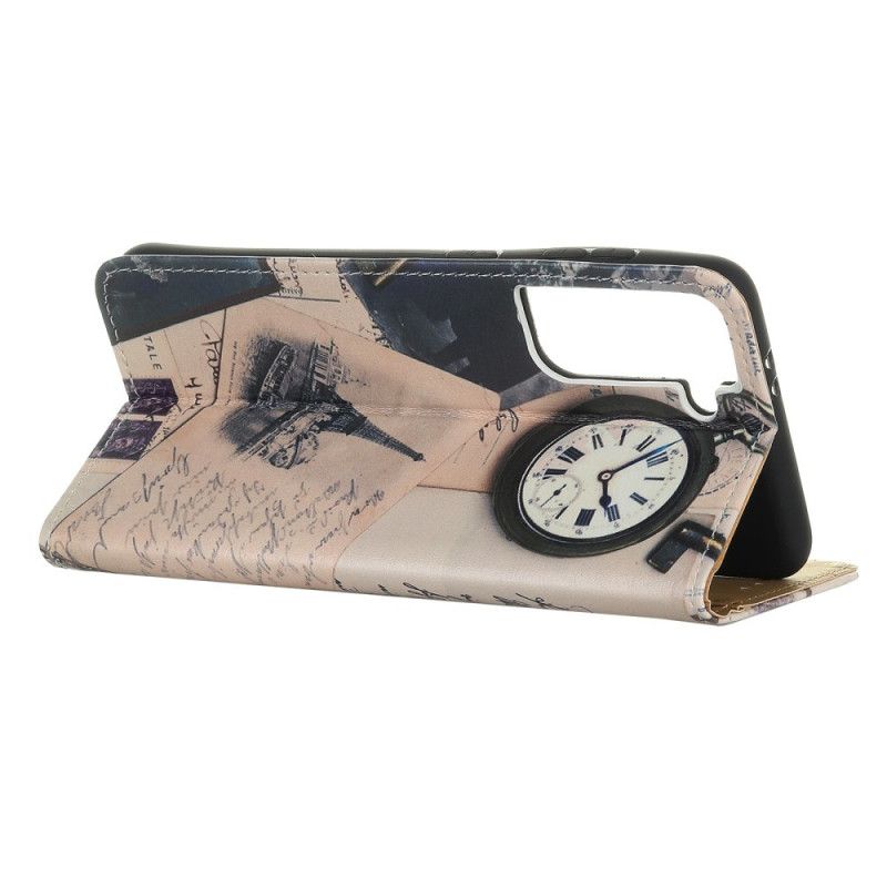 Bescherming Hoesje Samsung Galaxy S21 Plus 5G Bruin Grijs Eiffeltoren