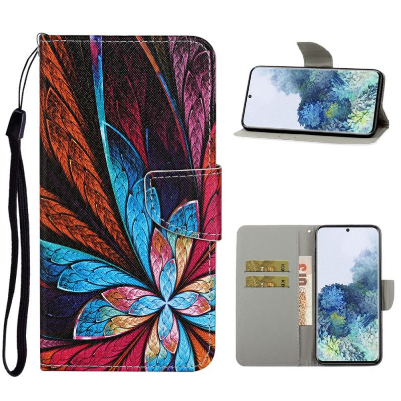 Bescherming Hoesje Samsung Galaxy S21 Plus 5G Telefoonhoesje Gekleurde Bladeren Met Riem