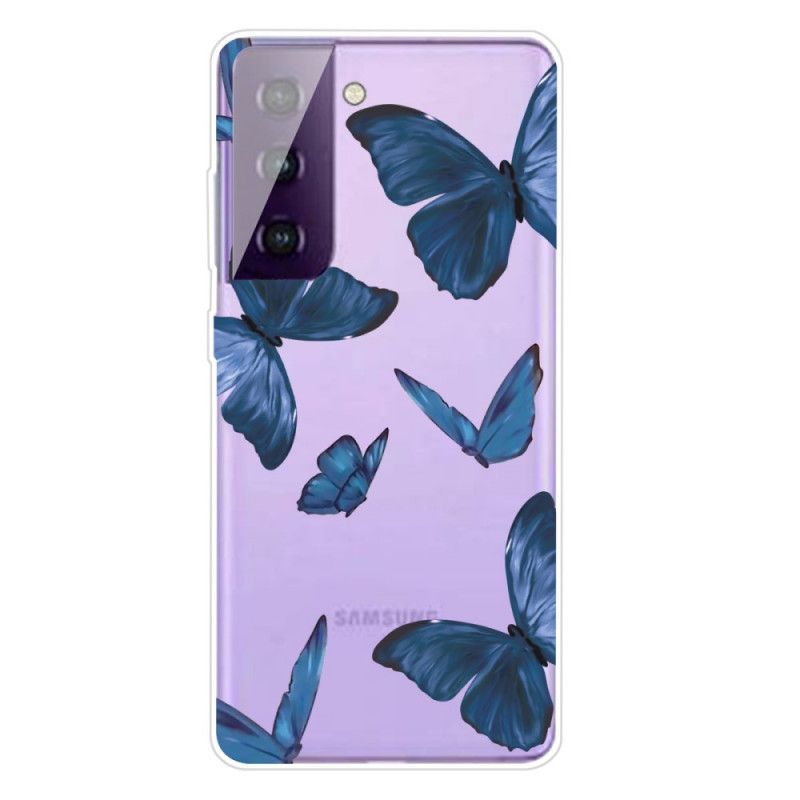 Case Hoesje Samsung Galaxy S21 Plus 5G Roségoud Marineblauw Telefoonhoesje Wilde Vlinders