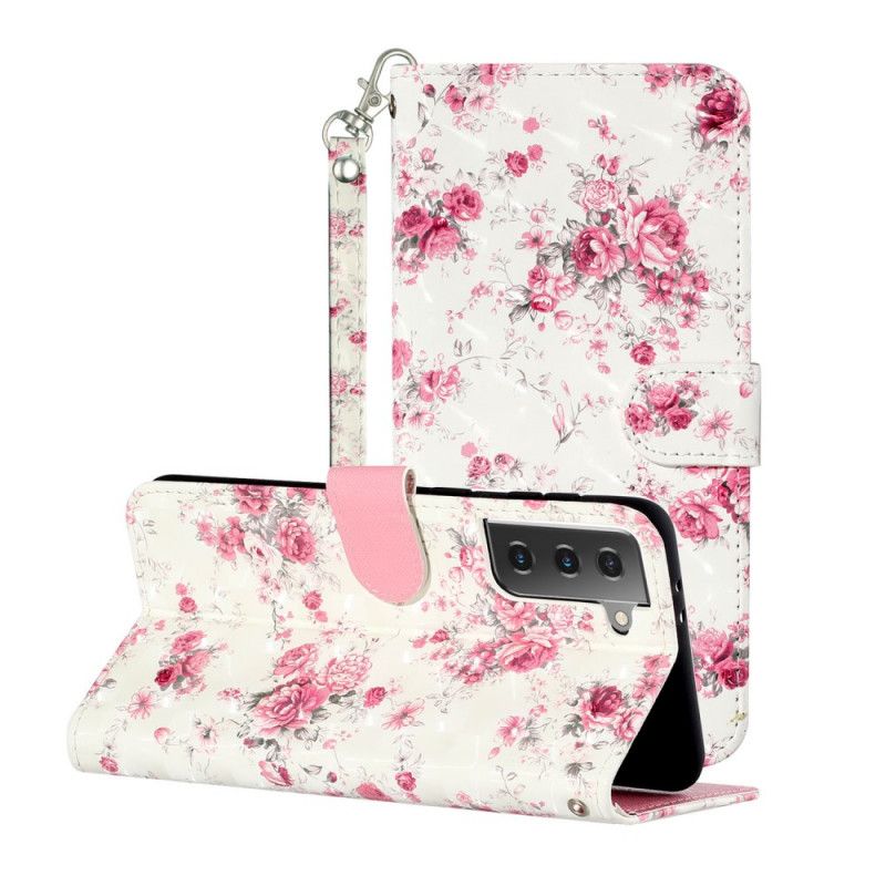 Cover Folio-hoesje Samsung Galaxy S21 Plus 5G Telefoonhoesje Bloemen Lichtvlekjes Met Riempje