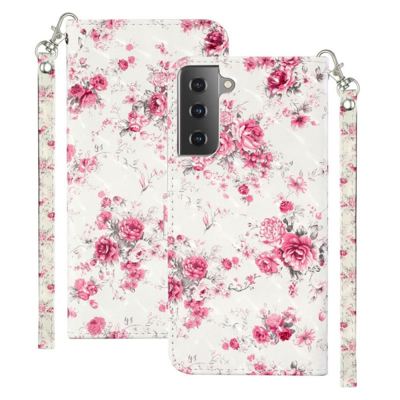 Cover Folio-hoesje Samsung Galaxy S21 Plus 5G Telefoonhoesje Bloemen Lichtvlekjes Met Riempje
