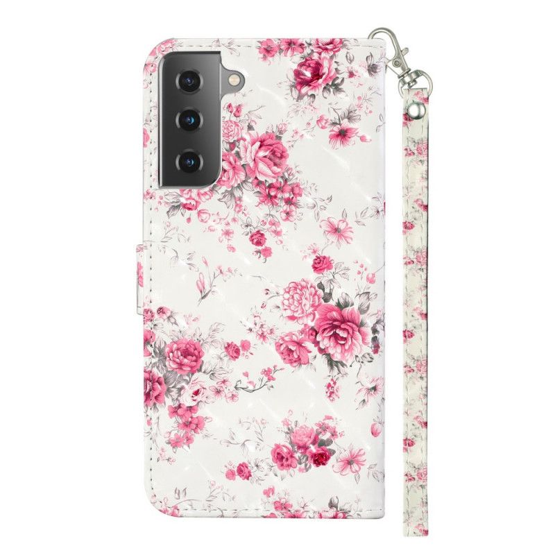 Cover Folio-hoesje Samsung Galaxy S21 Plus 5G Telefoonhoesje Bloemen Lichtvlekjes Met Riempje