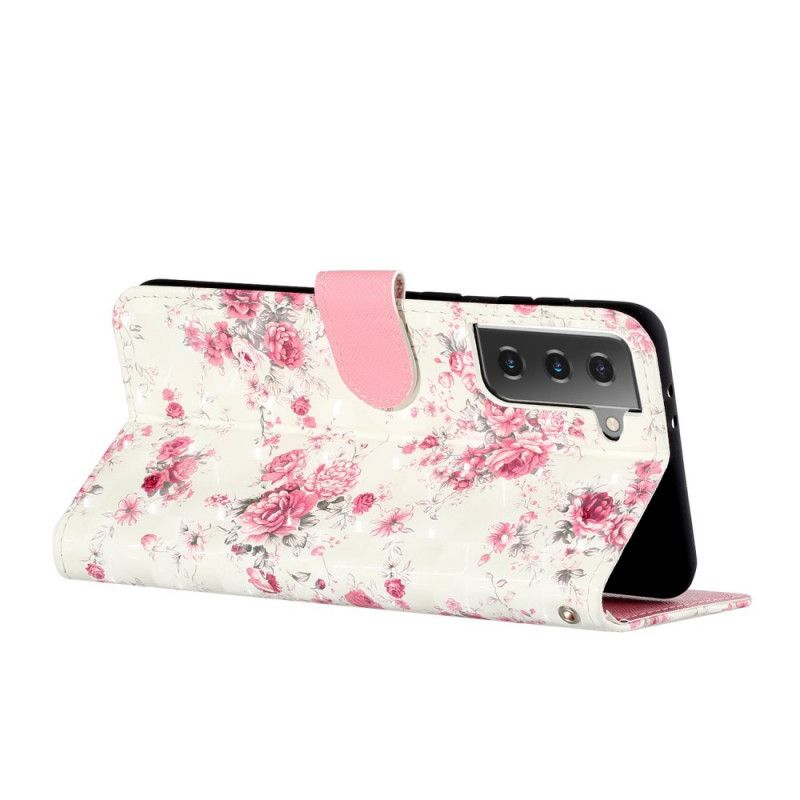 Cover Folio-hoesje Samsung Galaxy S21 Plus 5G Telefoonhoesje Bloemen Lichtvlekjes Met Riempje