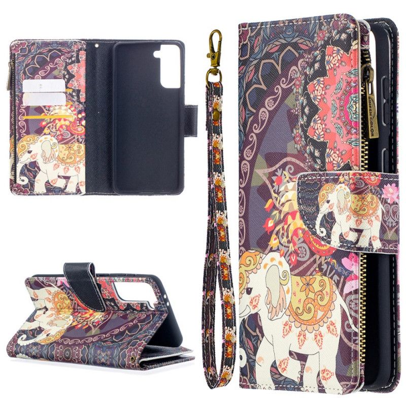 Cover Folio-hoesje Samsung Galaxy S21 Plus 5G Telefoonhoesje Zak Met Olifantenrits