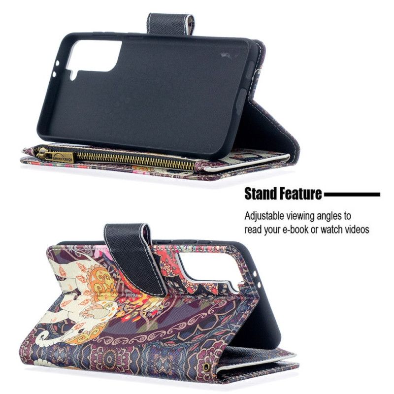 Cover Folio-hoesje Samsung Galaxy S21 Plus 5G Telefoonhoesje Zak Met Olifantenrits