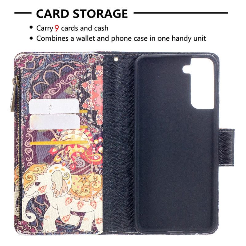 Cover Folio-hoesje Samsung Galaxy S21 Plus 5G Telefoonhoesje Zak Met Olifantenrits