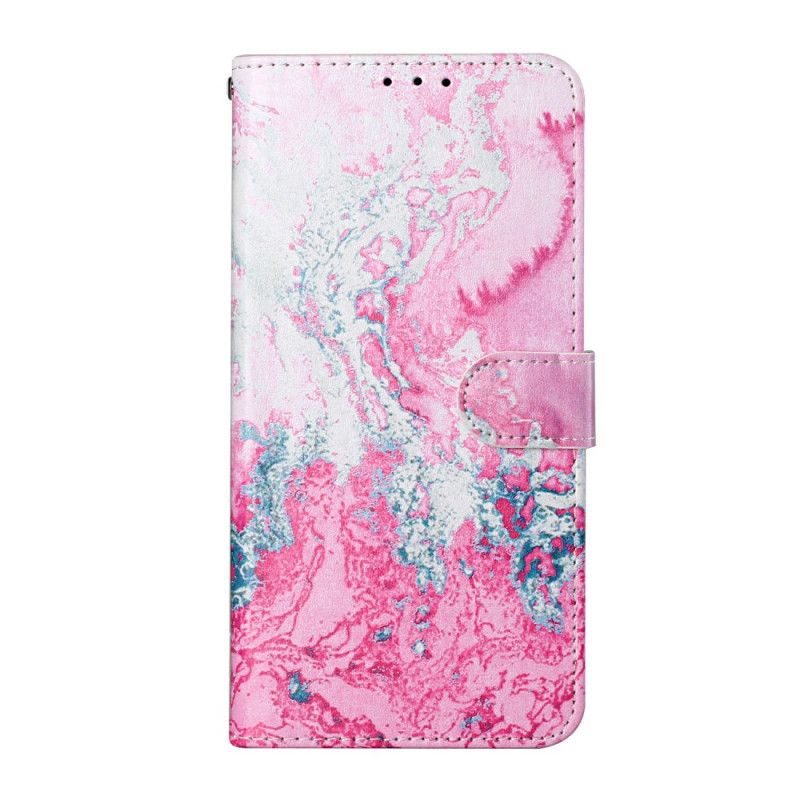 Flip Case Leren Samsung Galaxy S21 Plus 5G Magenta Zwart Marmer