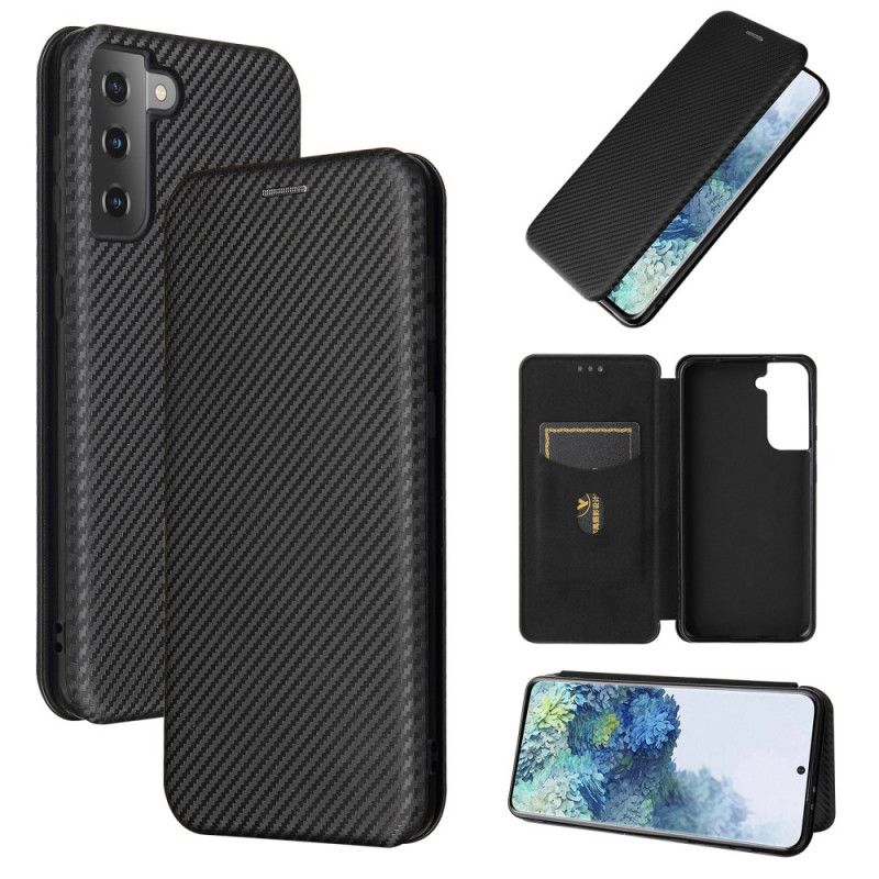 Folio-hoesje Samsung Galaxy S21 Plus 5G Oranje Zwart Telefoonhoesje Koolstofvezel