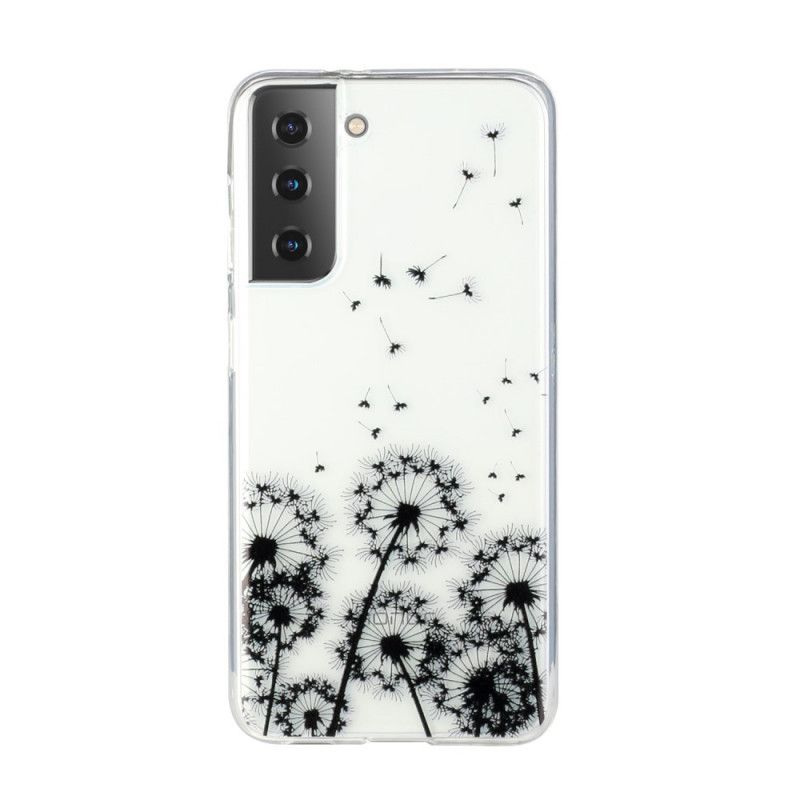 Hoesje Samsung Galaxy S21 Plus 5G Transparant Zwarte Paardebloemen