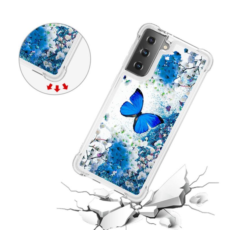 Hoesje voor Samsung Galaxy S21 Plus 5G Blauwe Glittervlinders