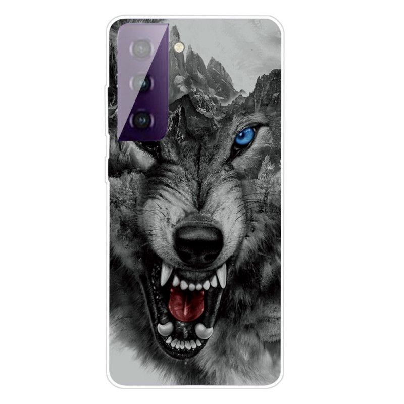 Hoesje voor Samsung Galaxy S21 Plus 5G Grijs Zwart Sublieme Wolf