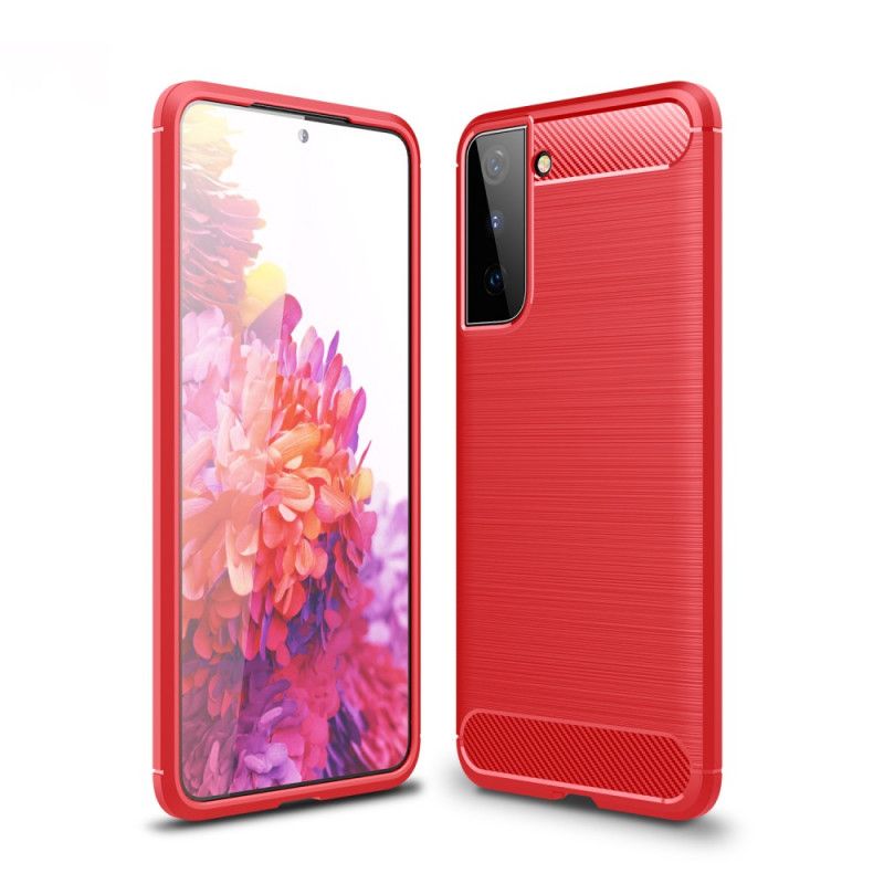 Hoesje voor Samsung Galaxy S21 Plus 5G Rood Zwart Geborsteld Koolstofvezel