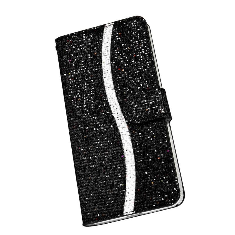 Leren Hoesje Samsung Galaxy S21 Plus 5G Donkerblauw Zwart Ontwerp Met Glitter