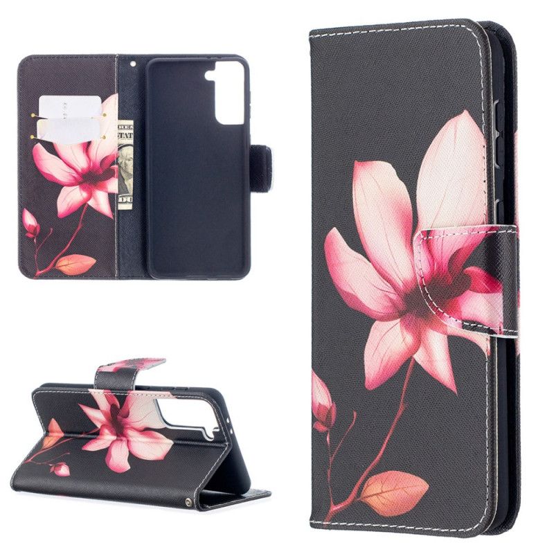Leren Hoesje Samsung Galaxy S21 Plus 5G Telefoonhoesje Roze Bloem