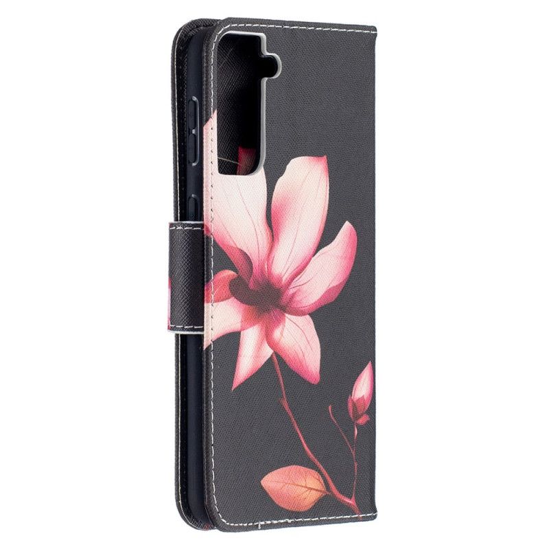 Leren Hoesje Samsung Galaxy S21 Plus 5G Telefoonhoesje Roze Bloem