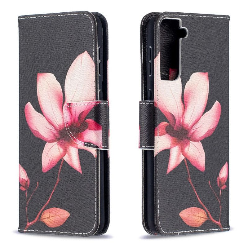 Leren Hoesje Samsung Galaxy S21 Plus 5G Telefoonhoesje Roze Bloem
