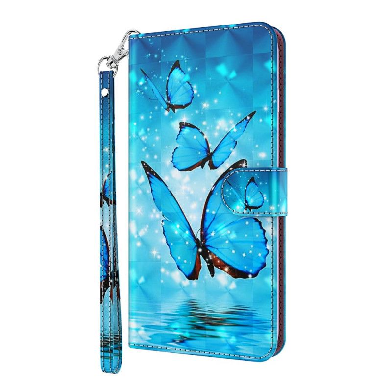 Leren Hoesje Samsung Galaxy S21 Plus 5G Vliegende Blauwe Vlinders