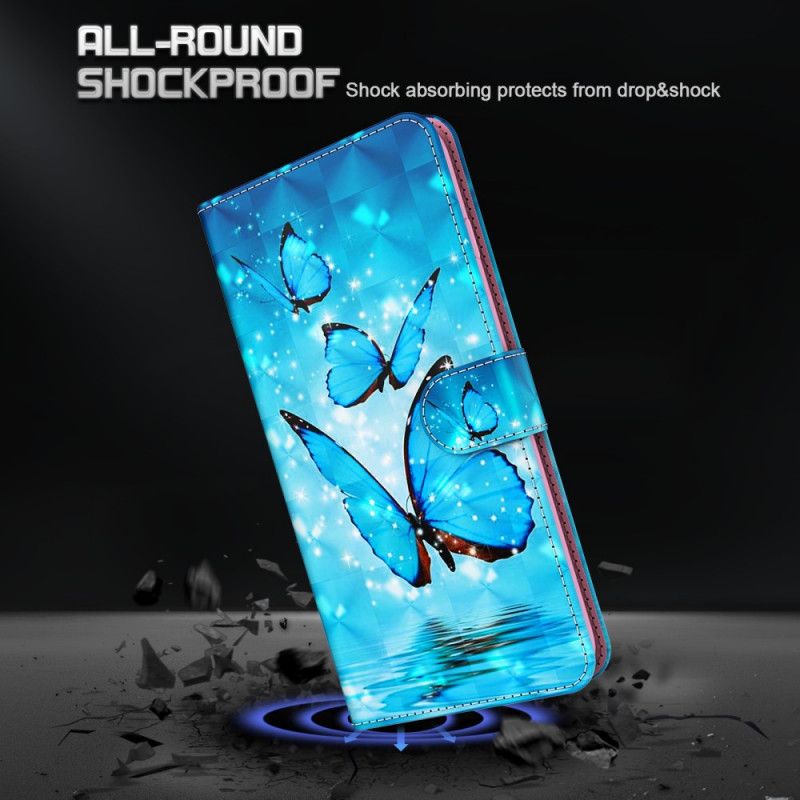 Leren Hoesje Samsung Galaxy S21 Plus 5G Vliegende Blauwe Vlinders