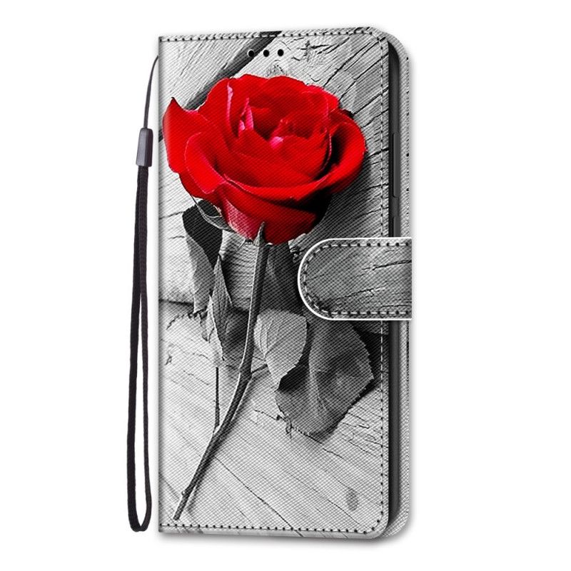 Leren Hoesje voor Samsung Galaxy S21 Plus 5G Lichtblauw Rood Bloemenwonder