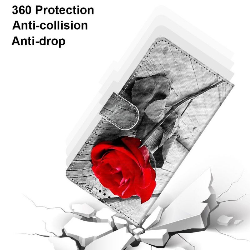 Leren Hoesje voor Samsung Galaxy S21 Plus 5G Lichtblauw Rood Bloemenwonder