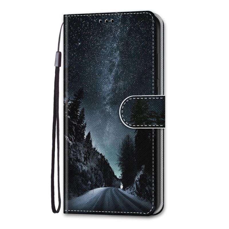 Leren Hoesje voor Samsung Galaxy S21 Plus 5G Lichtblauw Zwart Mysterieuze Natuur