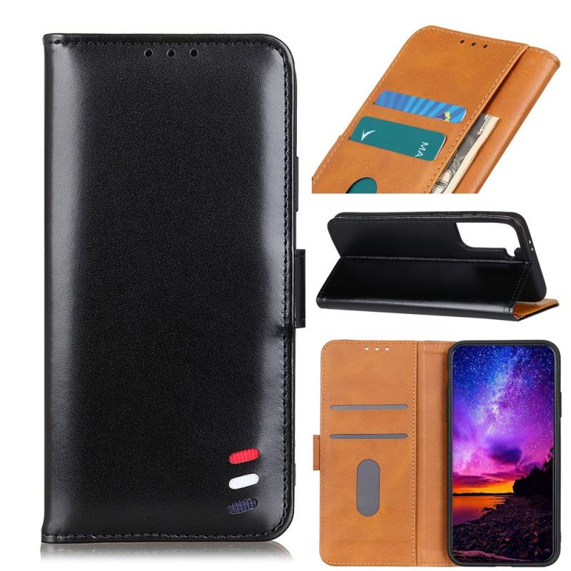 Leren Hoesje voor Samsung Galaxy S21 Plus 5G Rood Zwart Driekleurig Leereffect