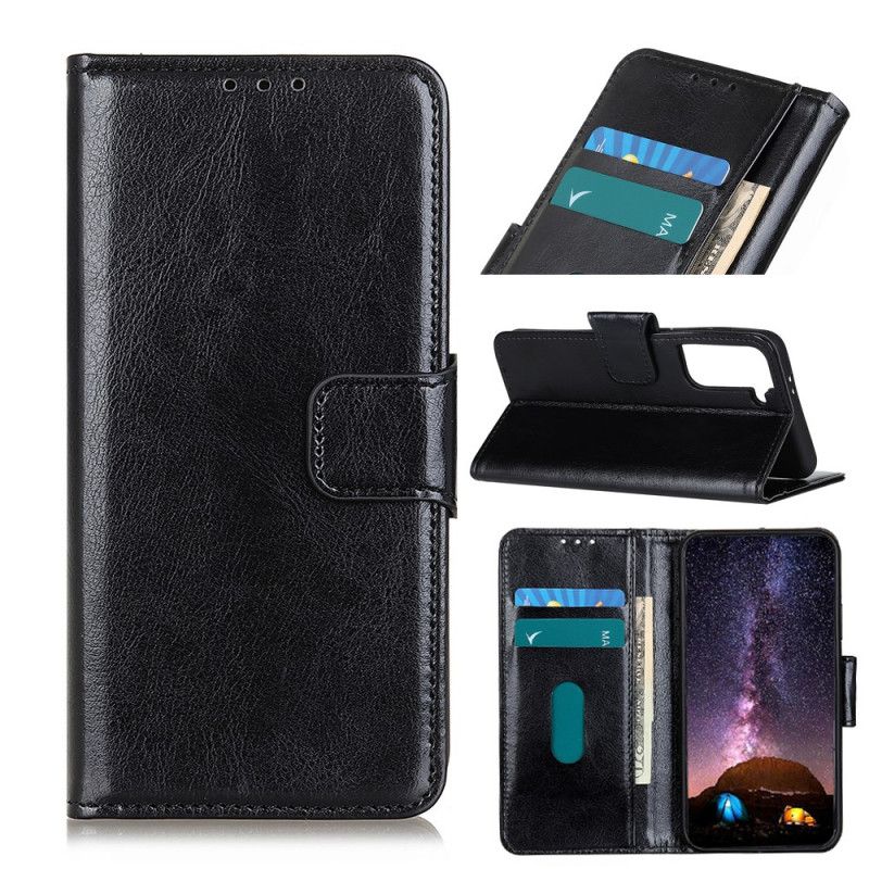 Leren Hoesje voor Samsung Galaxy S21 Plus 5G Rood Zwart Glanzend Leereffect Met Magnetische Klep