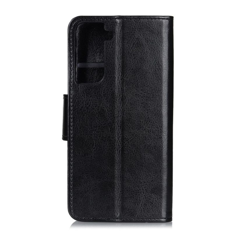 Leren Hoesje voor Samsung Galaxy S21 Plus 5G Rood Zwart Glanzend Leereffect Met Magnetische Klep