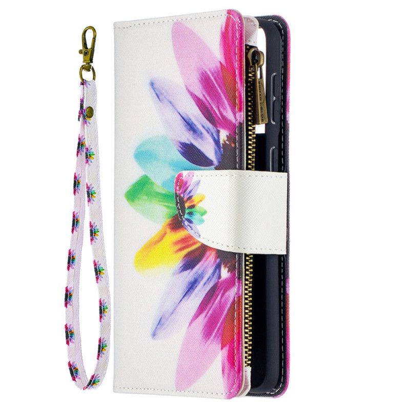 Leren Hoesje voor Samsung Galaxy S21 Plus 5G Zak Met Ritssluiting In Aquarelbloem