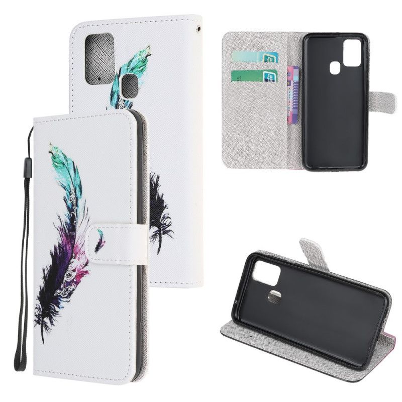 Flip Case Leren Samsung Galaxy M21 Veer Met String