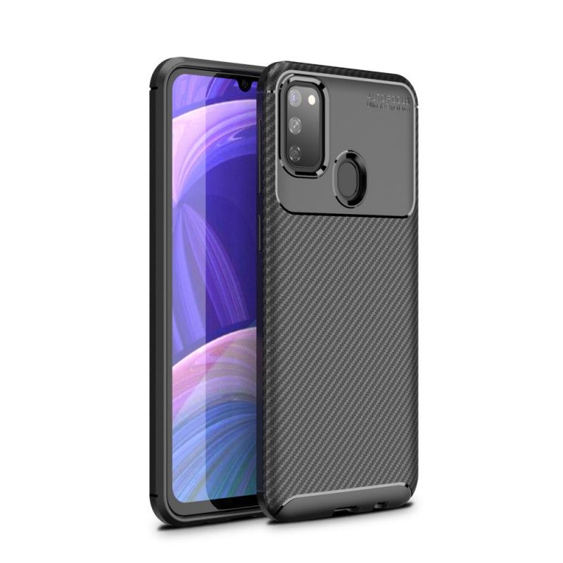 Hoesje Samsung Galaxy M21 Donkerblauw Zwart Flexibele Koolstofvezeltextuur
