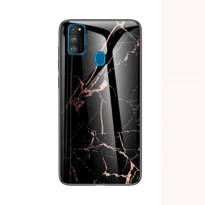 Hoesje Samsung Galaxy M21 Grijs Zwart Premium Kleur Gehard Glas