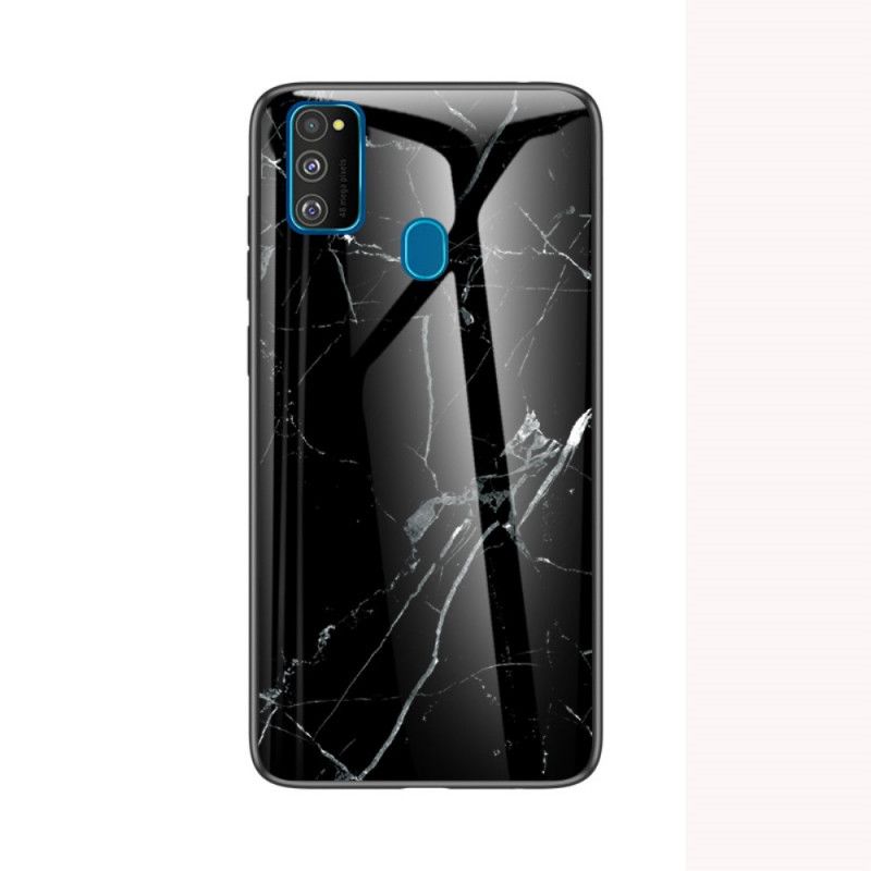 Hoesje Samsung Galaxy M21 Grijs Zwart Premium Kleur Gehard Glas