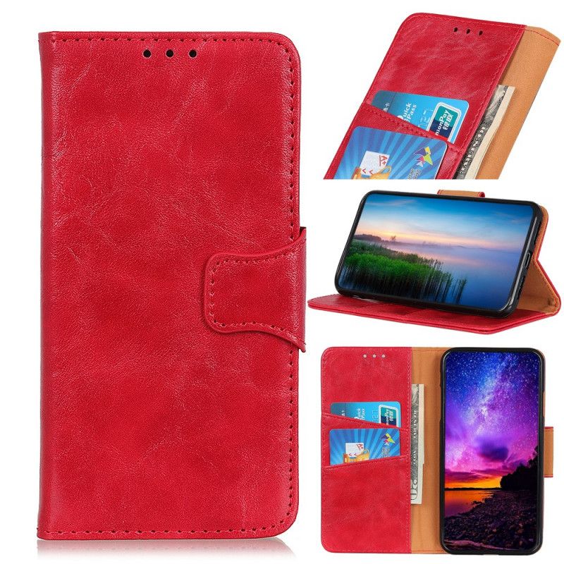 Leren Hoesje Samsung Galaxy M21 Rood Zwart Telefoonhoesje Omkeerbare Splitlederen Sluiting