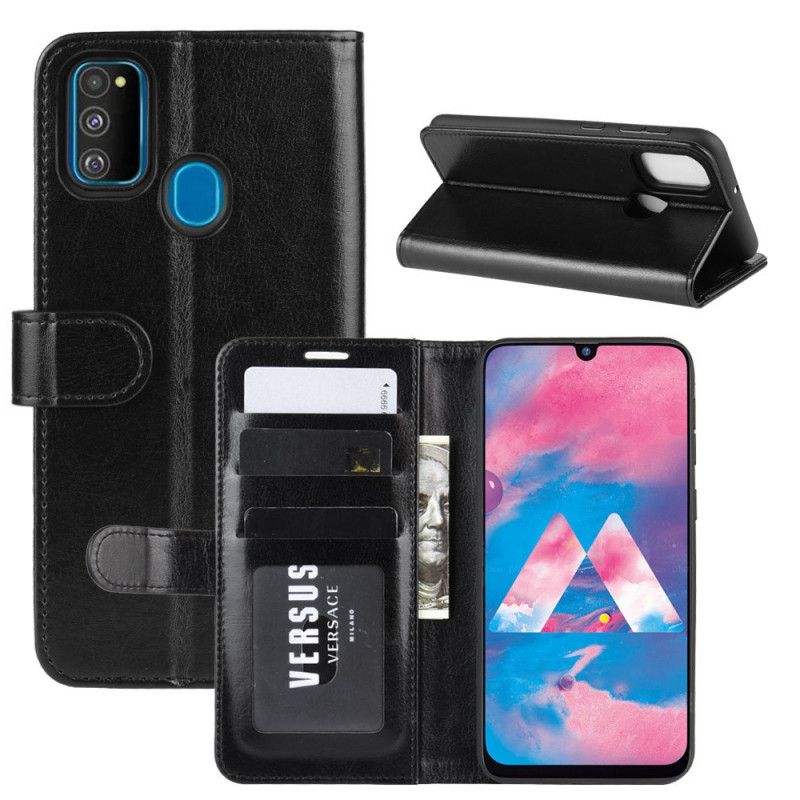 Leren Hoesje voor Samsung Galaxy M21 Wit Zwart Ultra Kunstleer