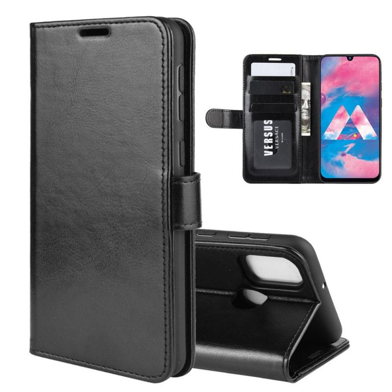 Leren Hoesje voor Samsung Galaxy M21 Wit Zwart Ultra Kunstleer